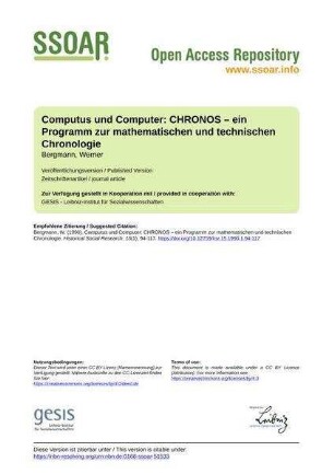 Computus und Computer: CHRONOS – ein Programm zur mathematischen und technischen Chronologie