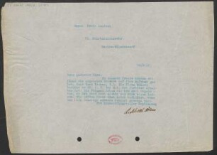 Brief an Erwin Lendvai : 29.08.1910