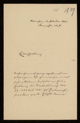 108: Brief von Karl von Unzer an Gottlieb Planck, München, 10.2.1898
