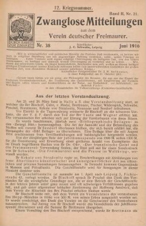 Nr. 38 Juni 1916 12. Kriegsnummer. Band II, Nr. 21.