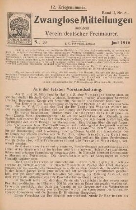 Nr. 38 Juni 1916 12. Kriegsnummer. Band II, Nr. 21.
