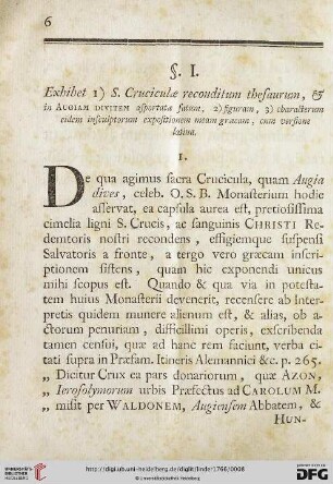 I. Exhibet I.) Cruciculae reconditum thesaurum