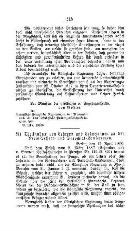 Theilnahme von Lehrer und Lehrerinnen an den Kreis-Lehrer- und Parochial-Konferenzen : [F. Oeffentliches Volksschulwesen]
