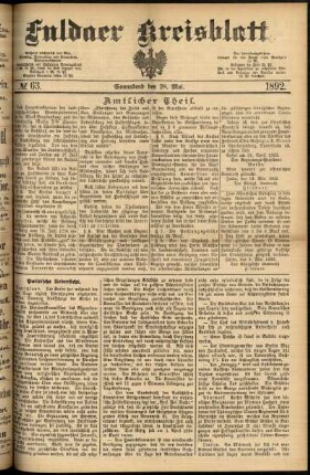 Erste Ausgabe vom Samstag, den 28. Mai 1892.