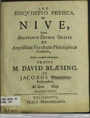 Disquisitio physica, de nive