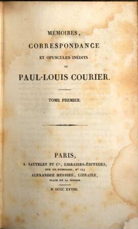 Mémoires, Correspondance et Opuscules inédits. 1