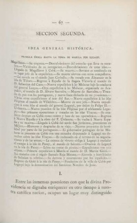 Seccion segunda. Idea general histórica. Primera época hasta la toma de Manila por Legaspi