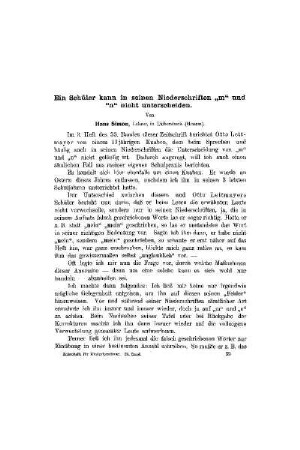 Ein Schüler kann in seinen Niederschriften m und n nicht unterscheiden