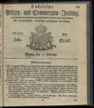 6tes Stueck, Montag den 7ten Februar. 1791