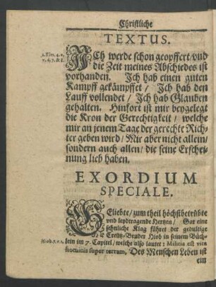 Exordium Speciale.