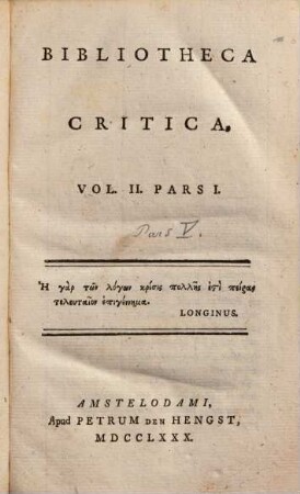 Bibliotheca critica, 2