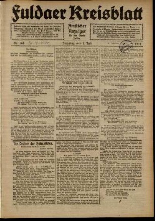 Ausgabe vom Dienstag, den 01. Juli 1919.
