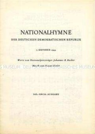Text-Noten-Blatt der Nationalhymne der DDR