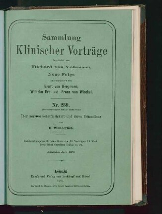 Über nervöse Schlaflosigkeit und deren Behandlung