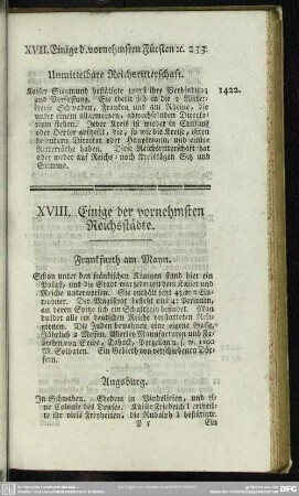XVIII. Einige der vornehmsten Reichsstädte