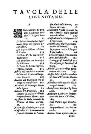 Tavola delle cose Notabili.