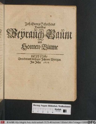 Joh. Georg Schochens Poetischer Weyrauch-Baum und Sonnen-Blume