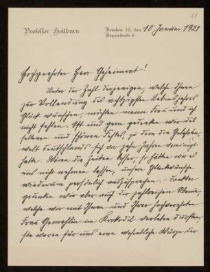 Brief von Paul Heilborn an Otto von Gierke, Breslau, 10.1.1921
