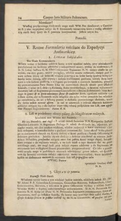 V. Rozne Formularia nalezace do Expedycyi Auditorskiey