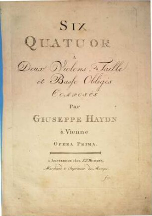Six quatuor à deux violons, taille et basse obligés : opera prima