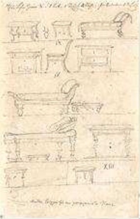Gärtner, Friedrich von; Aschaffenburg; Pompejanisches Haus (Pompejanum) - Möbel (Studien)