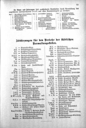 Abkürzungen für den Verkehr der städtischen Verwaltungsstellen