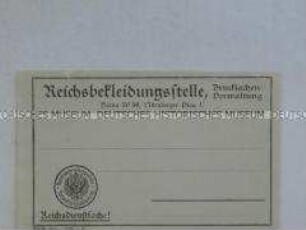 Formular der Reichsbekleidungsstelle - Versandaufkleber