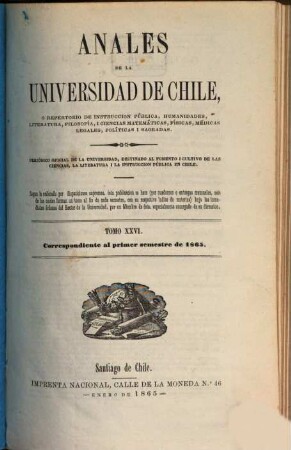 Anales de la Universidad de Chile : memorias científicas y literarias. 26. 1865