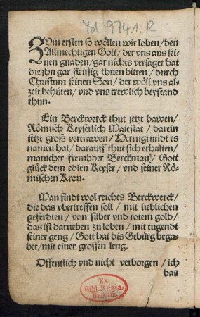 ZVm ersten so wöllen wir loben/ den || Allmechtigen Gott/