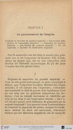Chapitre I: Le gouvernement de l'empire