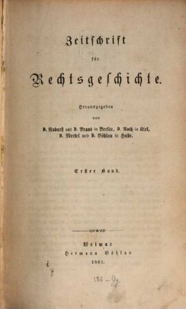 Zeitschrift für Rechtsgeschichte, 1. 1861