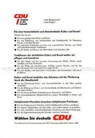 Wahlflugblatt der Christlich Demokratischen Union