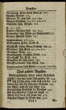 Das andere Register. Anfangsworte eines jeden Gedichts.