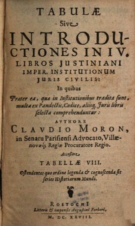 Tabulae sive Introductiones in IV libros Iustiniani imperatoris Institutionum Civil