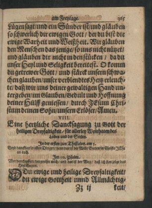 VIII. Eine hertzliche Dancksagung zu Gott der heiligen Dreyfaltigkeit/ für allerley Wolthaten des Leibes und der Seelen.