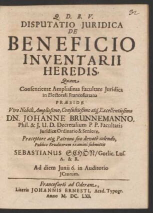 Disputatio Iuridica De Beneficio Inventarii Heredis