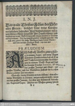 Leichenpredigt : Christliche Leich-Predigt, Praeludium, Textus, Exordium, Tractatio