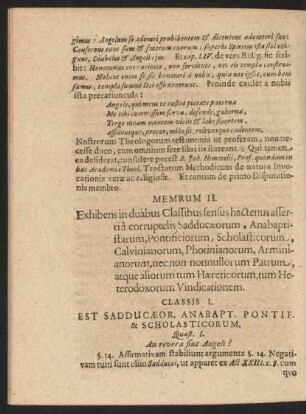 Memburm II. Exhibens in duabus Classibus sensus hactenus assertiâ corruptelis Sadducaeorum, Anabapistarum, Pontificiorum, Scholasticorum, Calvinianorum, ...