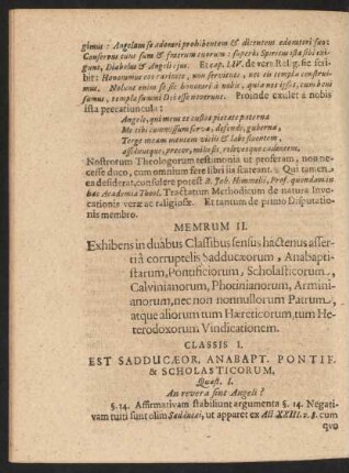 Memburm II. Exhibens in duabus Classibus sensus hactenus assertiâ corruptelis Sadducaeorum, Anabapistarum, Pontificiorum, Scholasticorum, Calvinianorum, ...