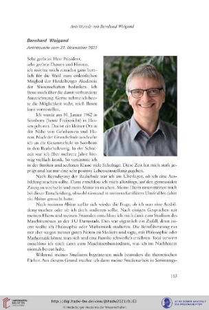 Bernhard Weigand : Antrittsrede vom 27. November 2021