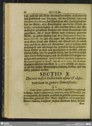 Sectio X. Decreti nostri hodiernum usum & observantiam in genere demonstrans
