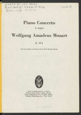 Piano concerto A major : K 414