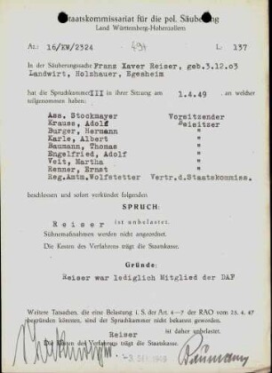Reiser, Franz Xaver