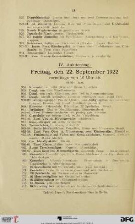 IV. Auktionstag: Freitag, den 22. September 1922 (Nr. 934-1239)