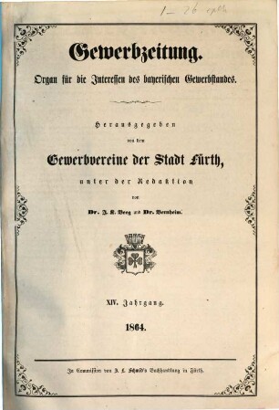 Gewerbzeitung : Organ für die Interessen des bayerischen Gewerbstandes, 14.1864
