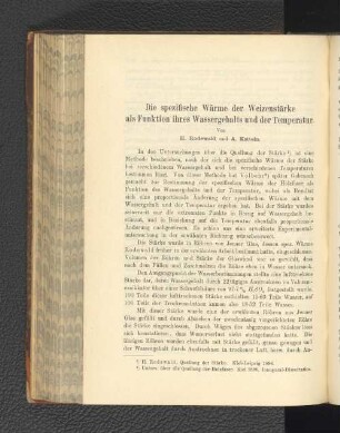 Die spezifische Wärme der Weizenstärke als Funktion ihres Wassergehalts und der Temperatur