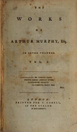 The Works of Arthur Murphy. 1. - XV, VIII, 406 S.