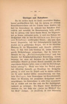 IV. Verleger und Redakteur