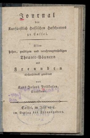 [Journal des Kurfuerstlich Hessischen Hoftheaters zu Kassel. 1815]
