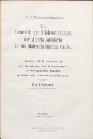 Zur Casuistik der Stichverletzungen der Arteria subclavia in der Mohrenheimschen Grube
